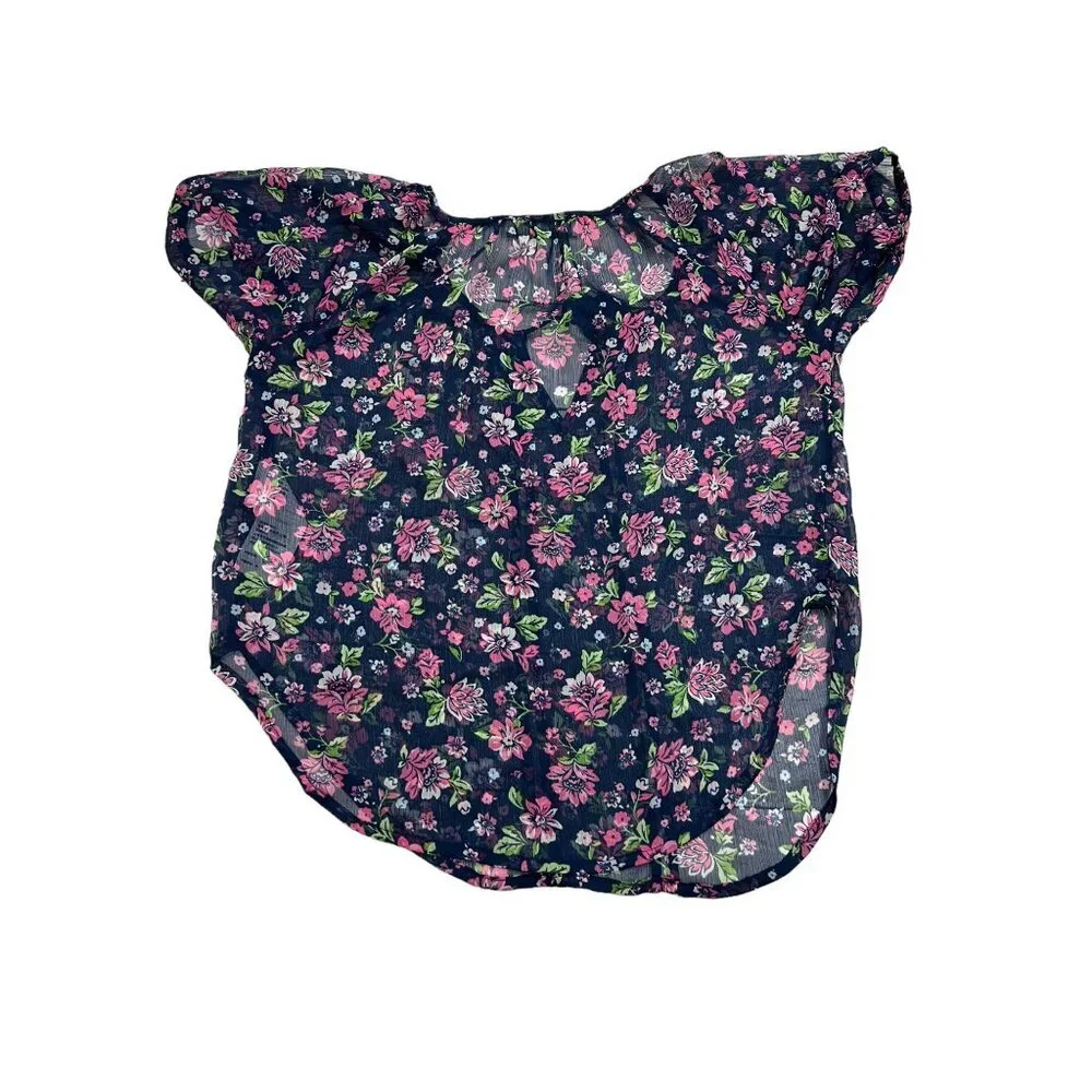 Abercrombie Kids Size S Floral Chiffon Blouse Top Peasant Short‎ Sleeve